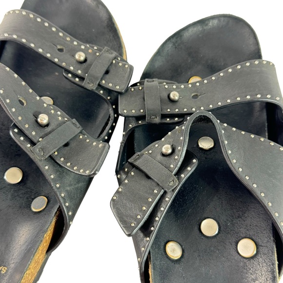 SAINT LAURENT Black Leather Jimmy Stud Straps Slides Women Made in Italy 41-10US - Picture 6 of 13